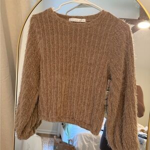 Altar'd State Fuzzy Ribbed Sweater - Taupe Brown